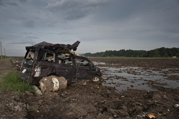 On the border devastated by the tsunami, Minamisoma, Fukushima "No-Go Zone", Japan.