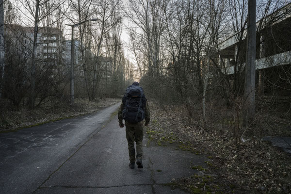 Jimmy walking in the ghost town of Pripyat