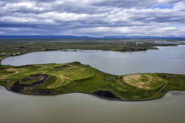 Iceland. The pseudo-craters of Lake Mývatn, situated on the northern coast of the island between the coastal cities of Akureyri and Húsavík.