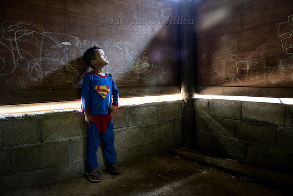 Saw Ploe is 5 years old, in the future he would like to be a superhero to help his people. Kindergarten, refugee camp in Mae La, Thailand