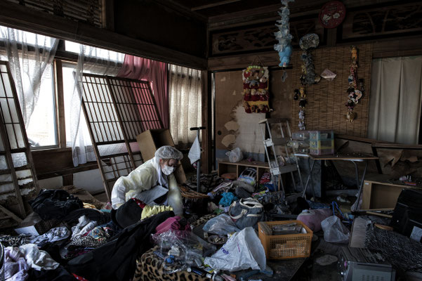 Residents going back home to collect their belongings, Tomioka city, Fukushima "No-Go Zone", Japan.