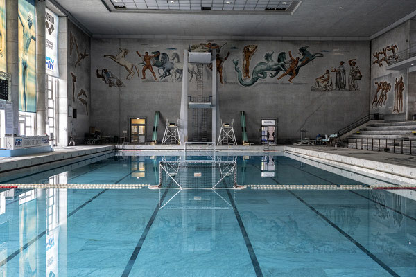 Mosaics made by the Friuli School of Mosaic in the swimming pool of the Foro Italico in Rome in the 30s.