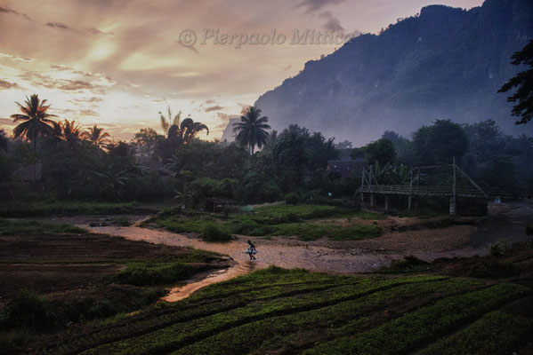 Taking the water to irrigate the fields, Mae La refugee camp, Thailand