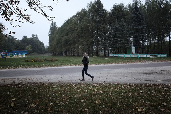 Nadia in the main square of Dubovy Log village