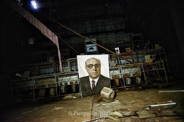 The house of culture, a portrait of the soviet leader Yuri Andropov.