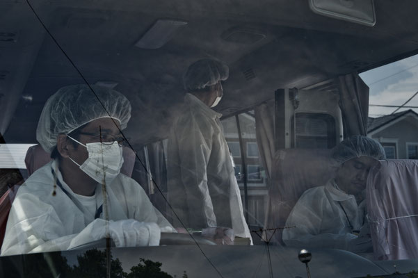 Residents going back home to collect their belongings, Tomioka city, Fukushima "No-Go Zone", Japan.