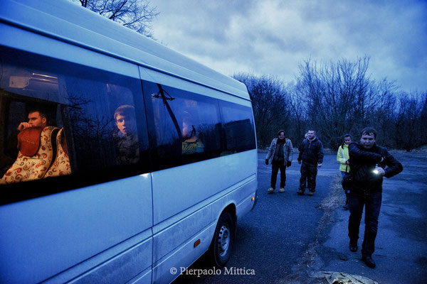 Tourists Van waiting to leave after the visit to the science labs, the exclusion zone
