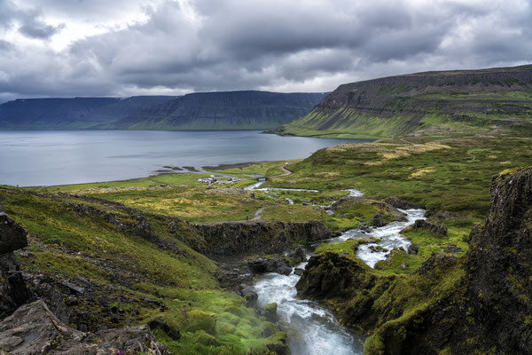 Iceland. The Dynjandi waterfall, situated in the Fjords region in the northwest. The waterfall is composed of a series of seven drops and has a total height of 100 metres.