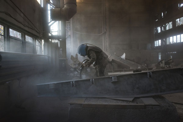 Scrap metal sandblasting. The recycling process consists first of all in a strong blasting of the scrap metals which actually reduces the contamination of the scrap metal surface to zero. Chernobyl Exclusion Zone.
