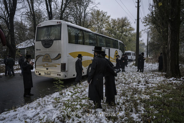 the bus for the Hassidic heritage Jews tour while leaving Chernobyl City after the visit