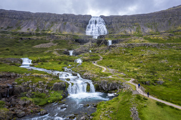 Iceland. The Dynjandi waterfall, situated in the Fjords region in the northwest. The waterfall is composed of a series of seven drops and has a total height of 100 metres.