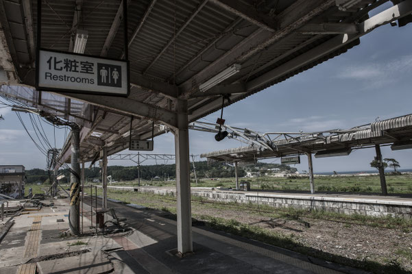 Train station devastated by the Tsunami, Tomioka city, Fukushima "No-Go Zone", Japan.