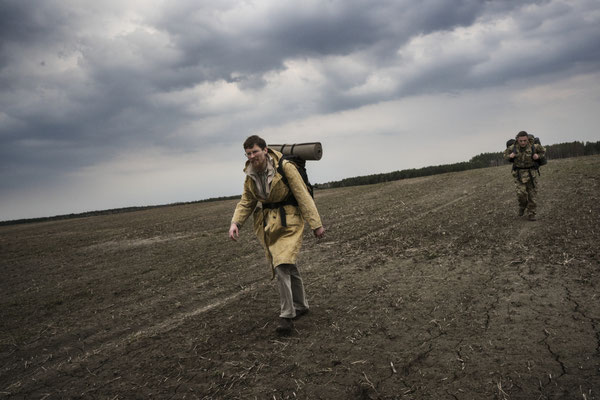Sasha and Maxim approaching the border of the Chernobyl exclusion zone