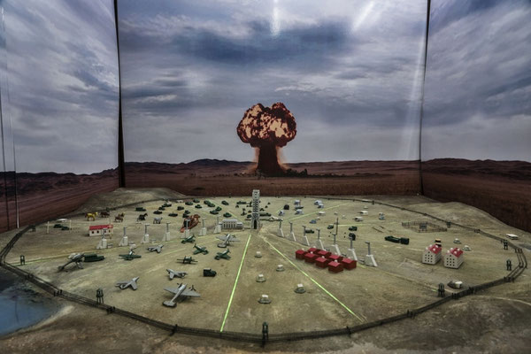 A model reproducing the site of the Semipalatinsk nuclear tests in the museum of the Institute of Radiation Protection and Ecology in Kurchatov.