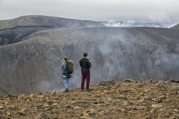 Iceland. Tourists visit the Fagradalshraun Volcano.