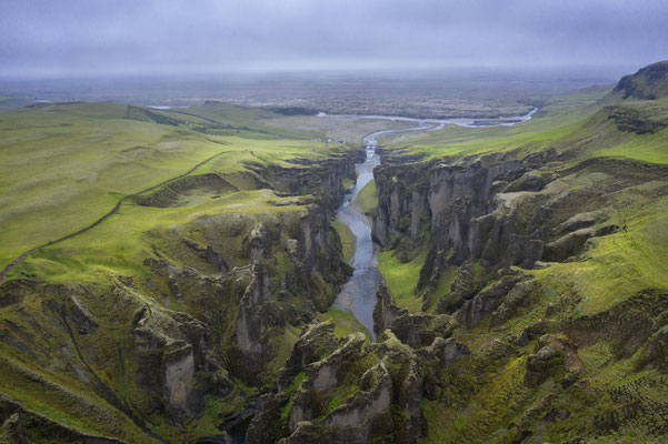 Iceland. Fjaðrárgljúfur canyon, 100 metres deep and 2km long, is traversed by the Fjaðrá River and is situated in the south eastern part of the island.