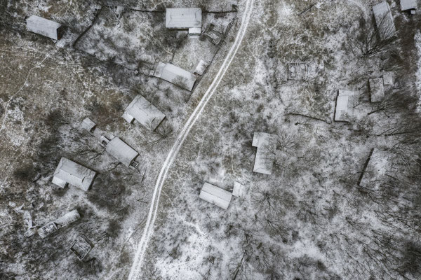 An abandoned village inside the Chernobyl exclusion zone