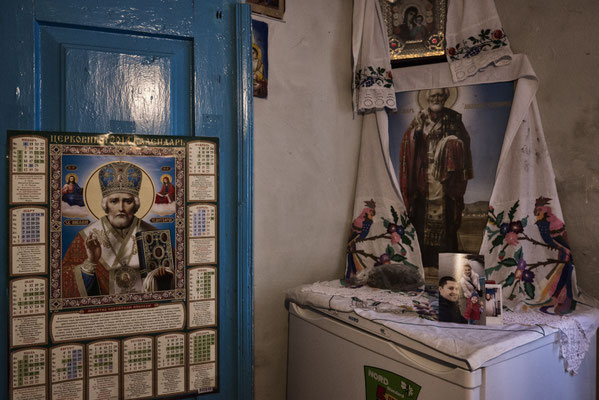 Religious relics in the house of Maria Shovkuta, Opachichi, Chernobyl Exclusion Zone