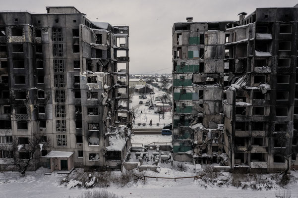 A building destroyed by the Russian shelling in Kyiv during the war started on 24th February 2022