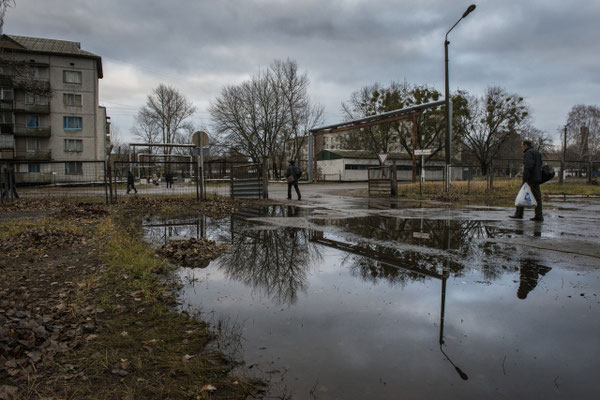 The entrance to the bus station in Chernobyl town. Chernobyl Exclusion Zone.