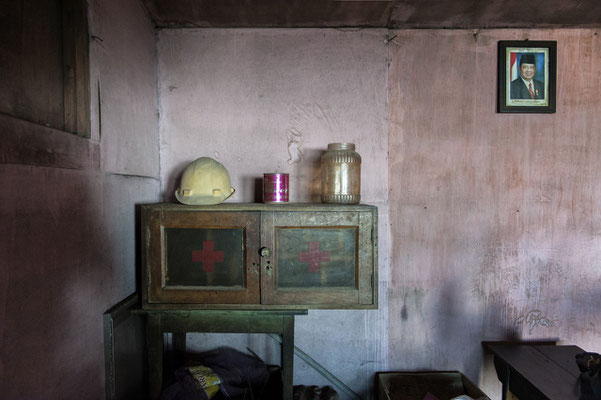 medical kit in a barrack located on the way to the top of the volcano