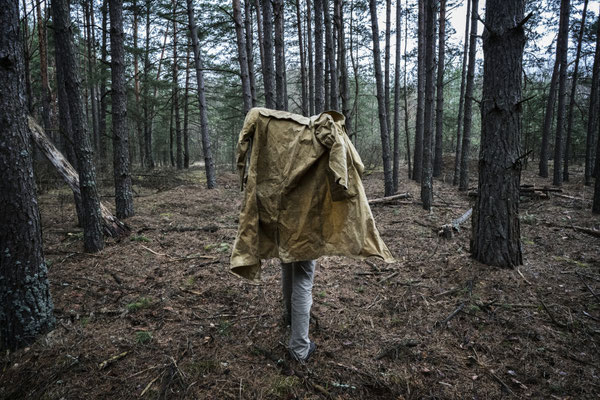 Sasha walking in the contaminated forest of the Chernobyl exclusion zone, on the way to the ghost town of Pripyat