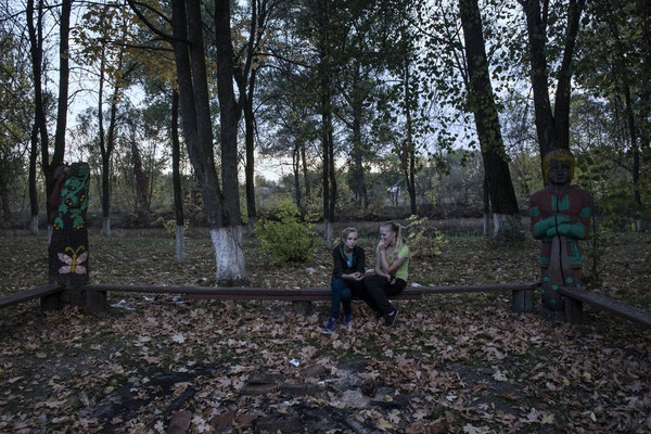 Diana and her friend Katya in the Dubovy Log village park.