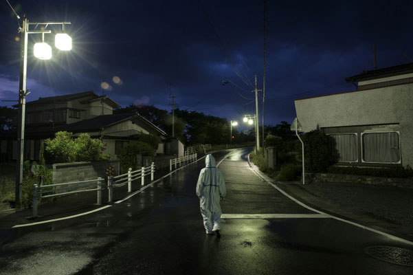 Animal Activist in search of abandoned animals Odaka city, Fukushima "No-Go Zone", Japan.