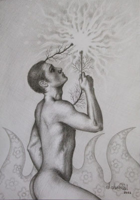 "Las dos luces", Bleitstiftzeichnung auf Papier, 21cm x 15cm