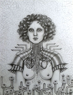 "Vida híbrida", Bleitstiftzeichnung auf Papier, 36cm x 27cm