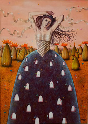"Ímpetu polinizador", Öl auf MDF Platte, 70cm x 50cm