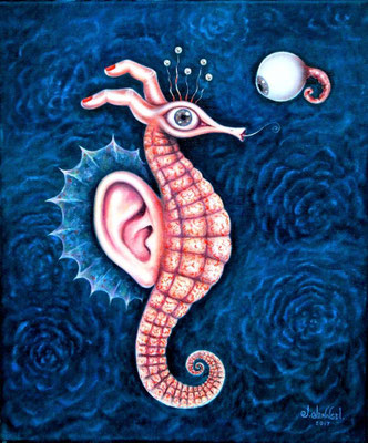 "Sueños del mar abisal", Öl auf Baumwolle, 30cm x 25cm