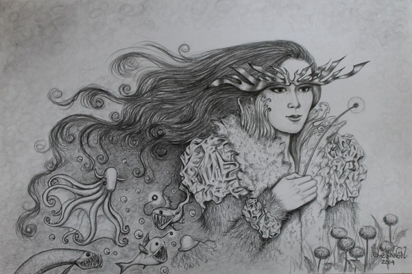 "Secretos del alma", Bleitstiftzeichnung auf Papier, 24cm x 38cm