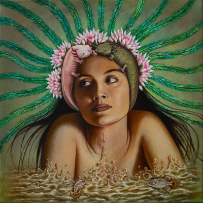 "Chalchiuhtlicue", Öl auf Baumwolle, 40cm x 40cm