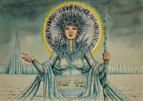 "La reina de las nieves", Aquarell und Blattsilber, 29.7cm x 42cm