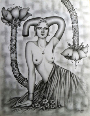 "Flor sintética", Bleitstiftzeichnung auf Papier, 30cm x 27cm