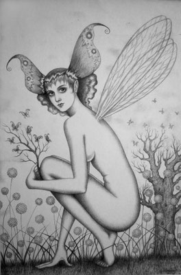 "Titania I", Bleitstiftzeichnung auf Papier, 40cm x 30cm
