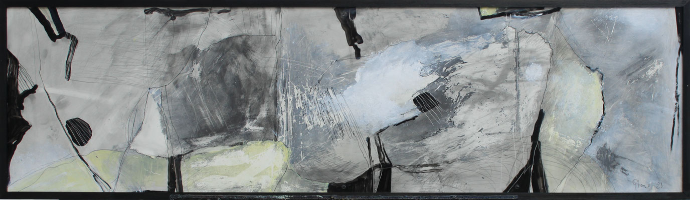 Der Lauf der Dinge / 41 x 140 cm / Mischtechnik auf Kunststoff, Holz / 2023