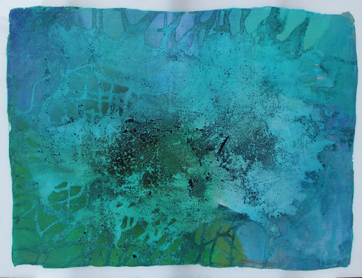 Unterwasserwelten 1 / 80 x 105 cm / Acryl, Bitumen auf Gips/Filz / 2025