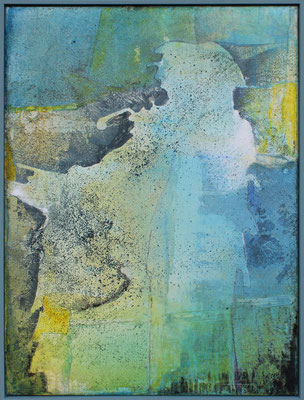 Raubvogel / Mischtechnik a. Textil / 61 x 81 cm / 2022. (Privatbesitz)