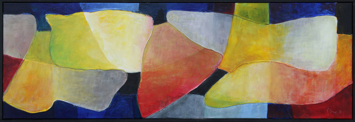 Spielende Wale / Acryl a. Textil / 41 x 121 cm / 2022. (Privatbesitz)