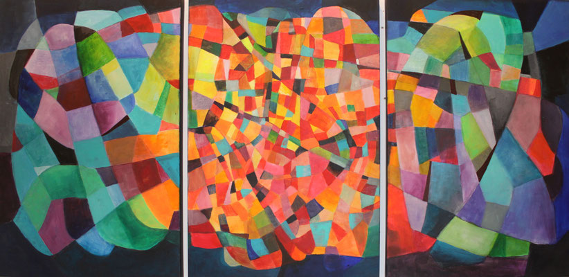 Morgestraich / 3 x 60 / 90 cm   Total 180 x 90 cm / Acryl auf Textil / 2022 (Privatbesitz)