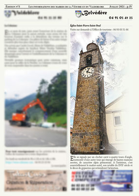 Photo du clocher de Belvédère pour le Portail Vésubien n°79 - juillet 2021