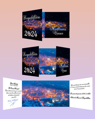 Photos et infographie de la carte des voeux 2024 pour la mairie de Roquebillière