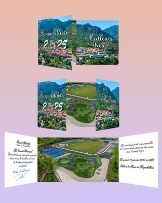 Photos et infographie de la carte des voeux 2025 pour la mairie de Roquebillière