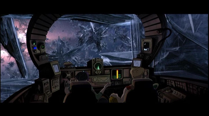 ein weiteres Beispiel für die großartige technische Umsetzung des Films, hier: ein begeisternder Blick aus dem Cockpit eines Raumschiffes