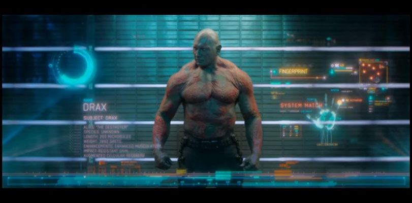 Drax, der Zerstörer wird vom Wrestler Dave Bautista, der hier in seiner ersten größeren Rolle zu sehen ist, gespielt