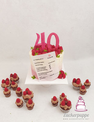 Himbeer - Torte und Cupcakes mit SwissLife-GlücksVertrag zum 40. Geburtstag von Daniel
