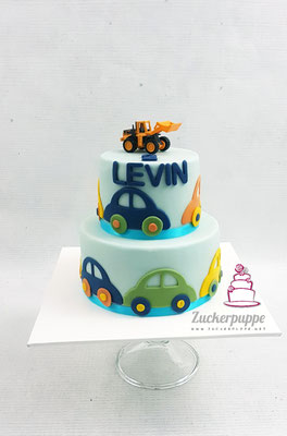 Autotorte mit Spielzeugbagger zum 2. Geburtstag von Levin