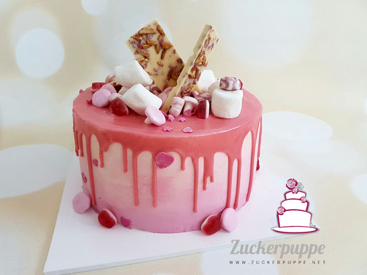 Dripped Cake - für ein grosses Mädchen, mit Pink und Glitzer - zum 44. Geburtstag von Daniela